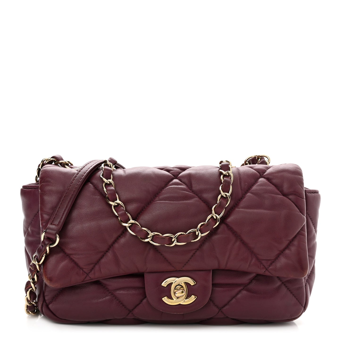 Calfskin Quilted Medium Bubbly Flap Burgundy