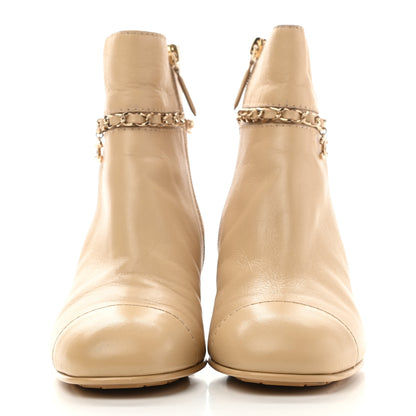 Chanel Calfskin Cap Toe Chain Short Boots 37.5 Beige 2 of 10