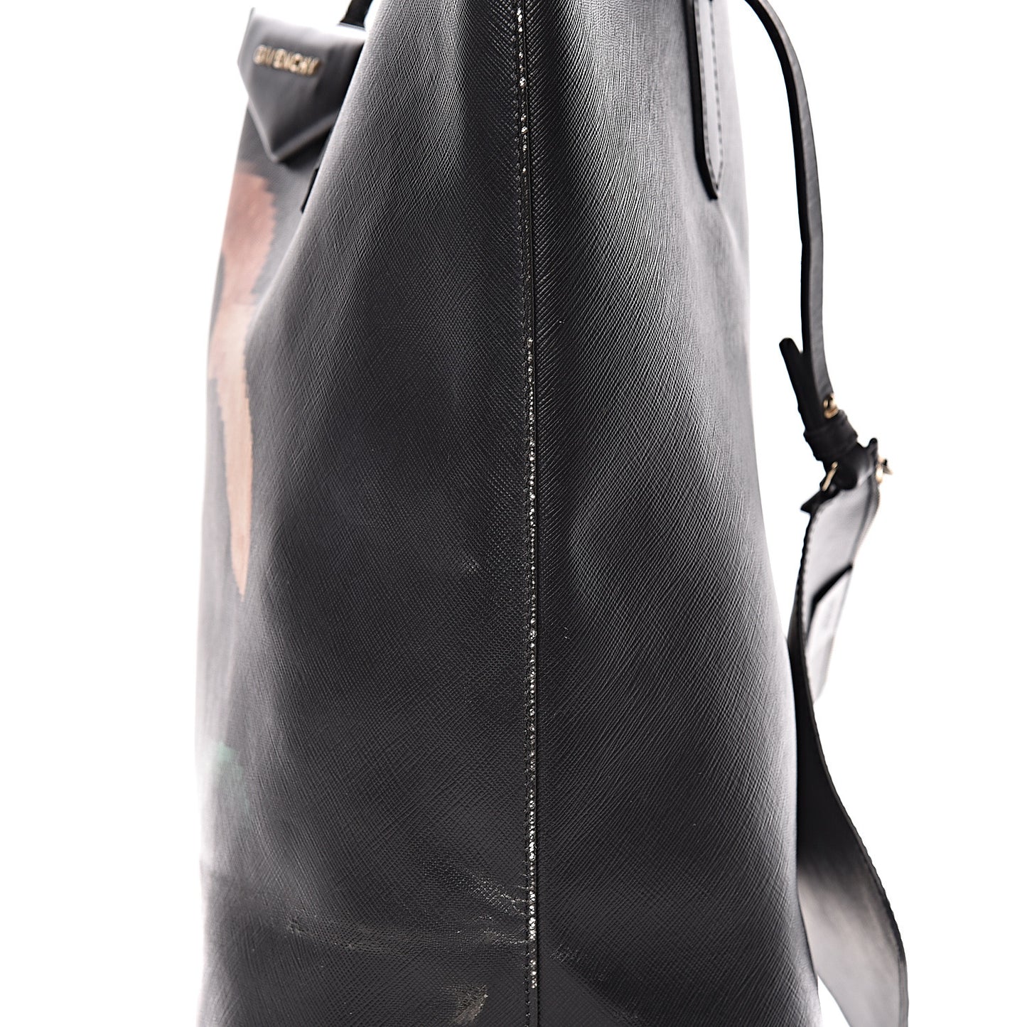 Textured Coated Canvas Pixel Madonna Print Medium Antigona Tote Black