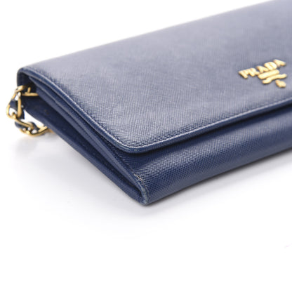 Prada Saffiano Metal Oro Chain Wallet Bleuette 8 of 9