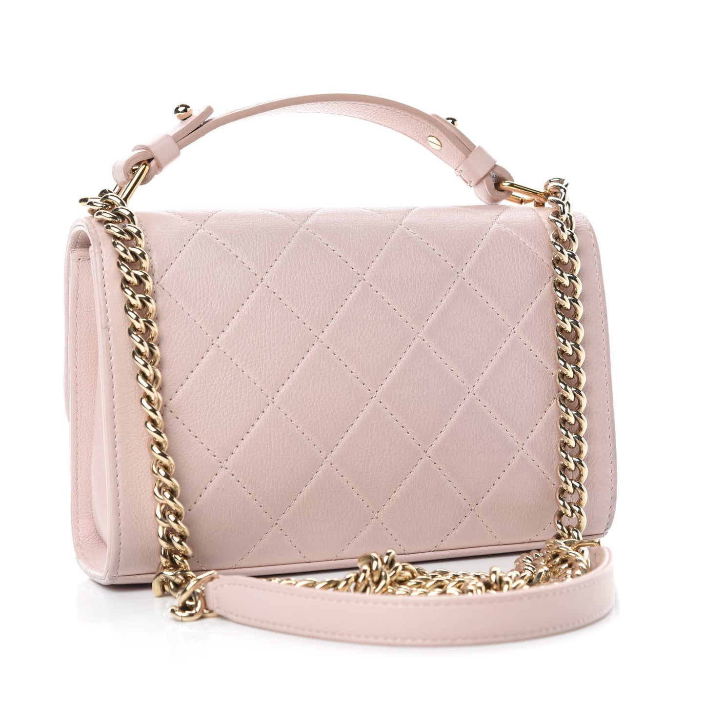 Grained Calfskin Quilted Small Label Click Flap Bag Pink