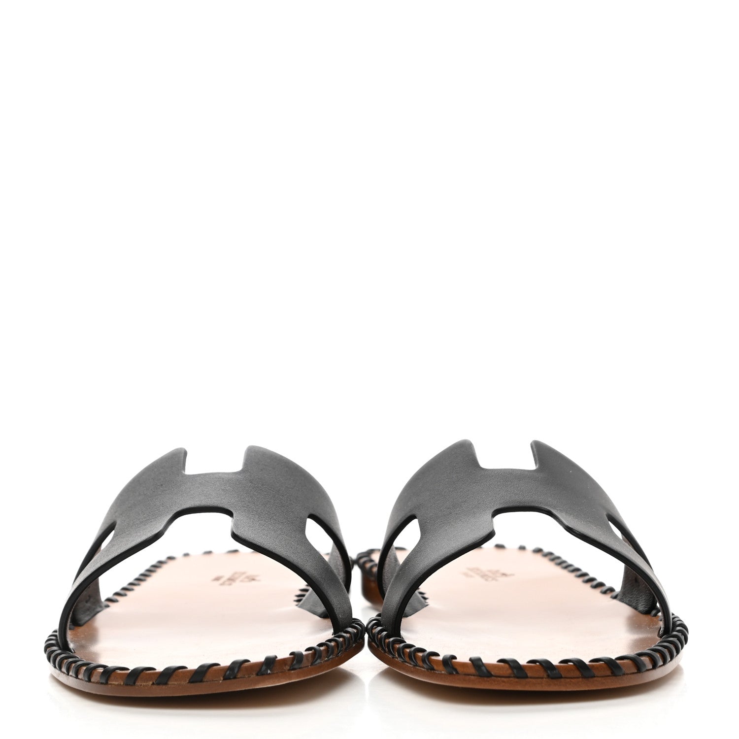Hermes Box Calfskin Braided Oran Sandals 37 Black 2 of 8