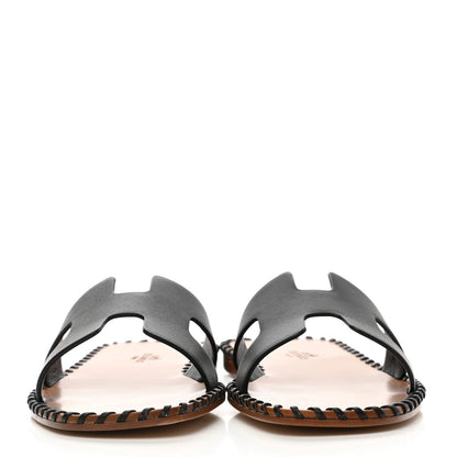 Hermes Box Calfskin Braided Oran Sandals 37 Black 2 of 8