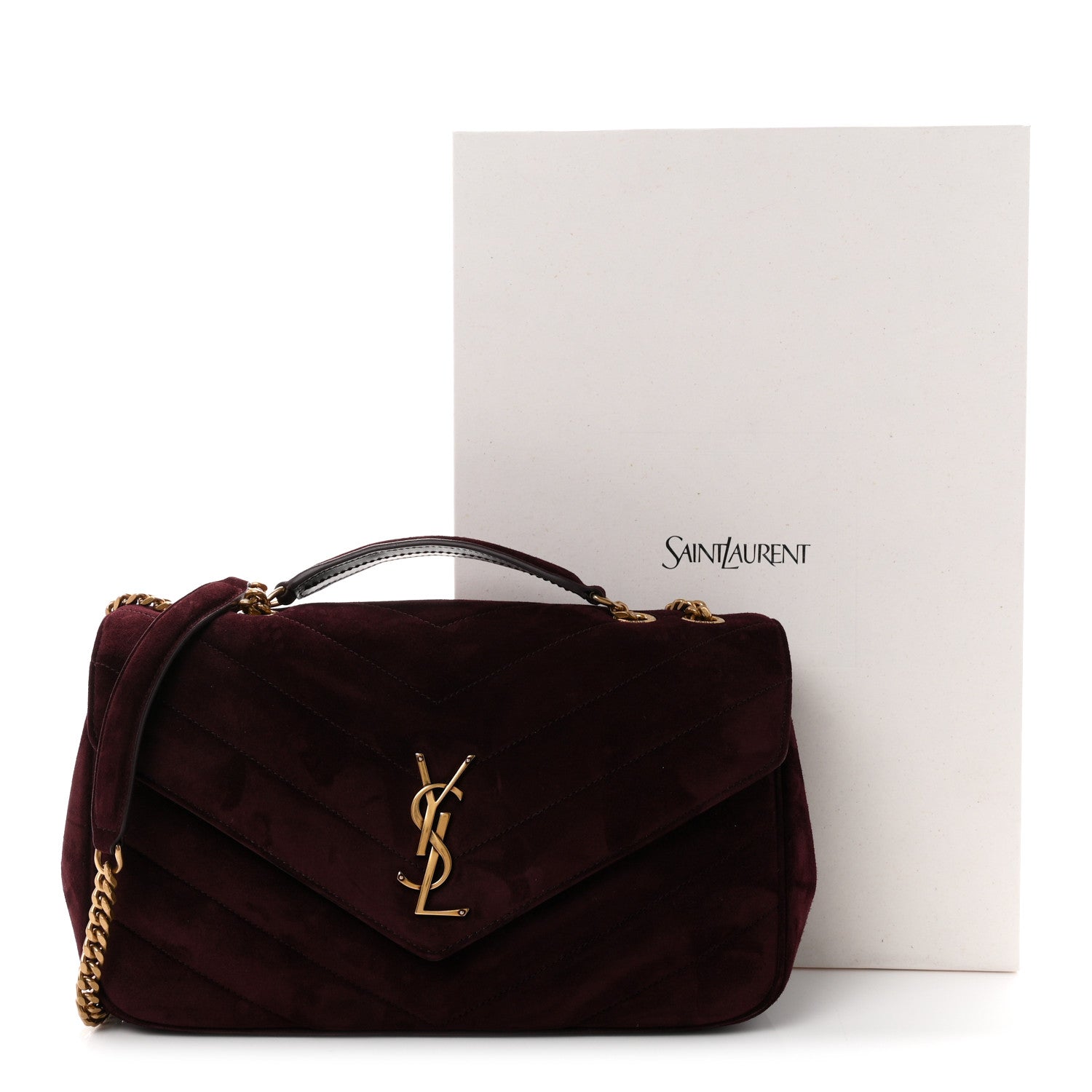 Saint Laurent Suede Chevron Quilted Medium LouLou Smoky Burgundy 12 of 12