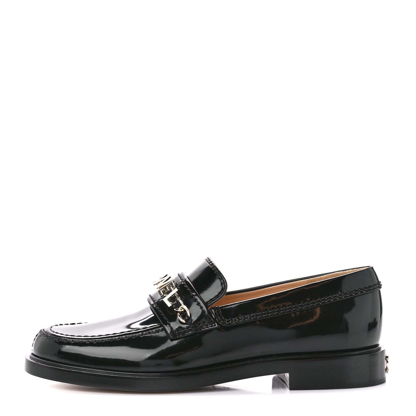 Shiny Calfskin Logo Loafers 36 Black