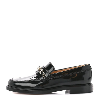 Chanel Shiny Calfskin Logo Loafers 36 Black 1 of 11