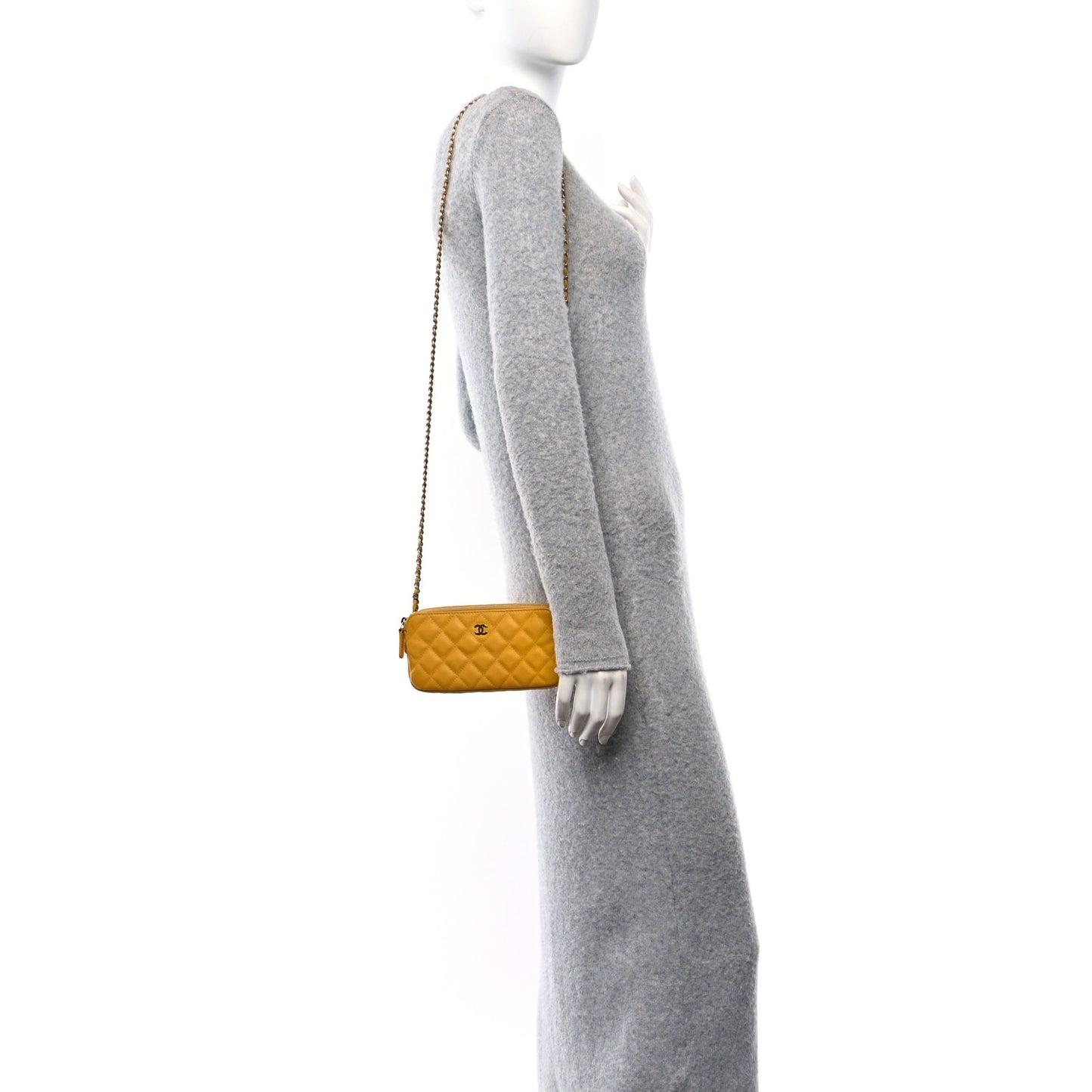 Caviar Quilted Small Clutch With Chain Yellow