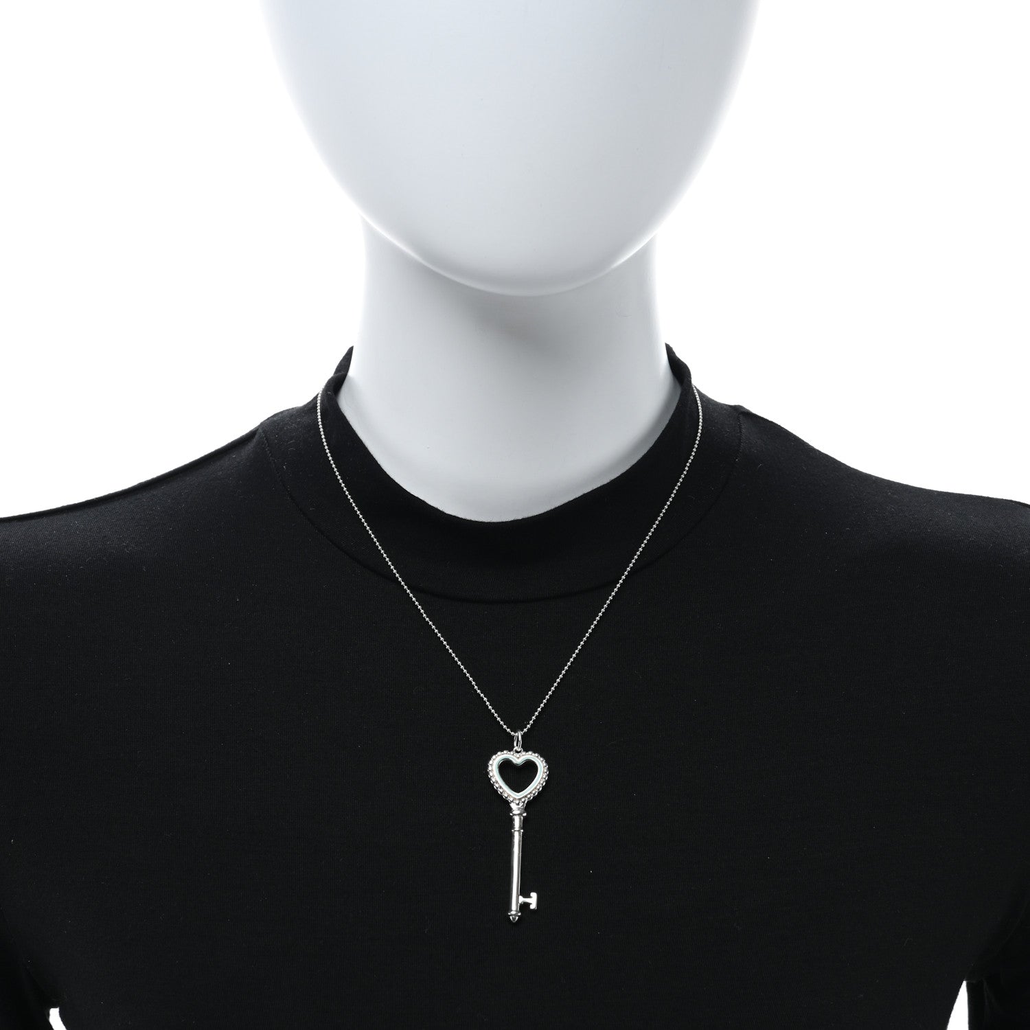 Tiffany Sterling Silver Enamel Beaded Heart Key Pendant Necklace Blue 2 of 5