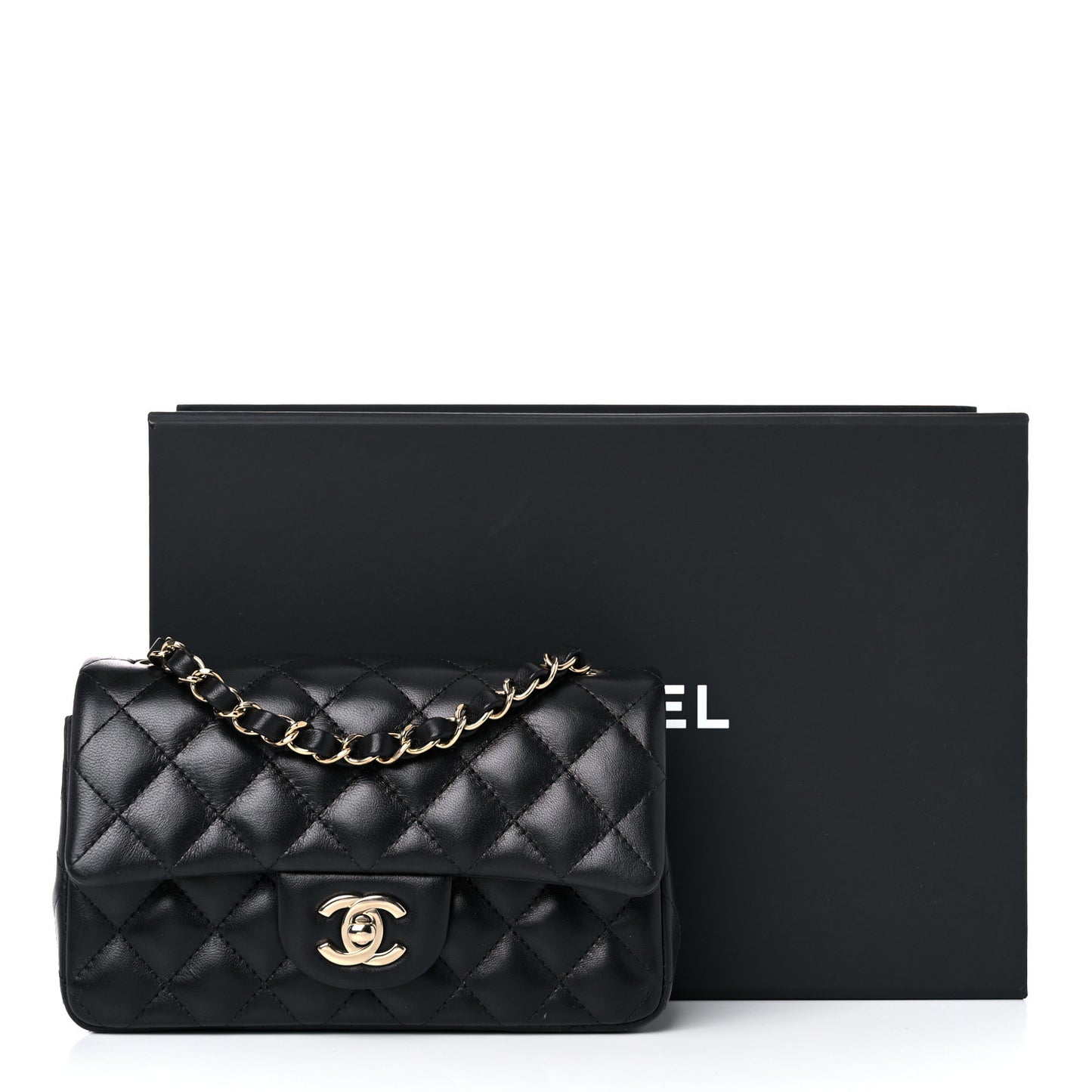 Lambskin Quilted Mini Rectangular Flap Black
