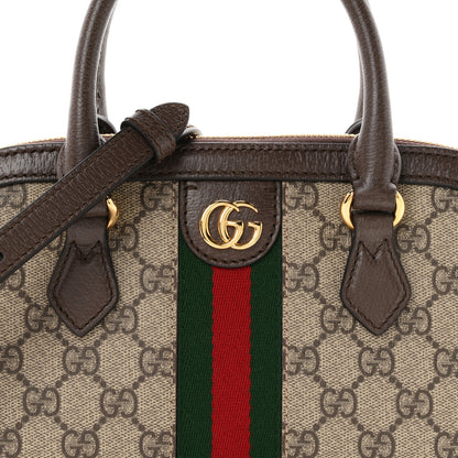 Gucci GG Supreme Monogram Textured Dollar Calfskin Web Medium Ophidia Top Handle Bowler Bag Beige Ebony New Acero 7 of 9