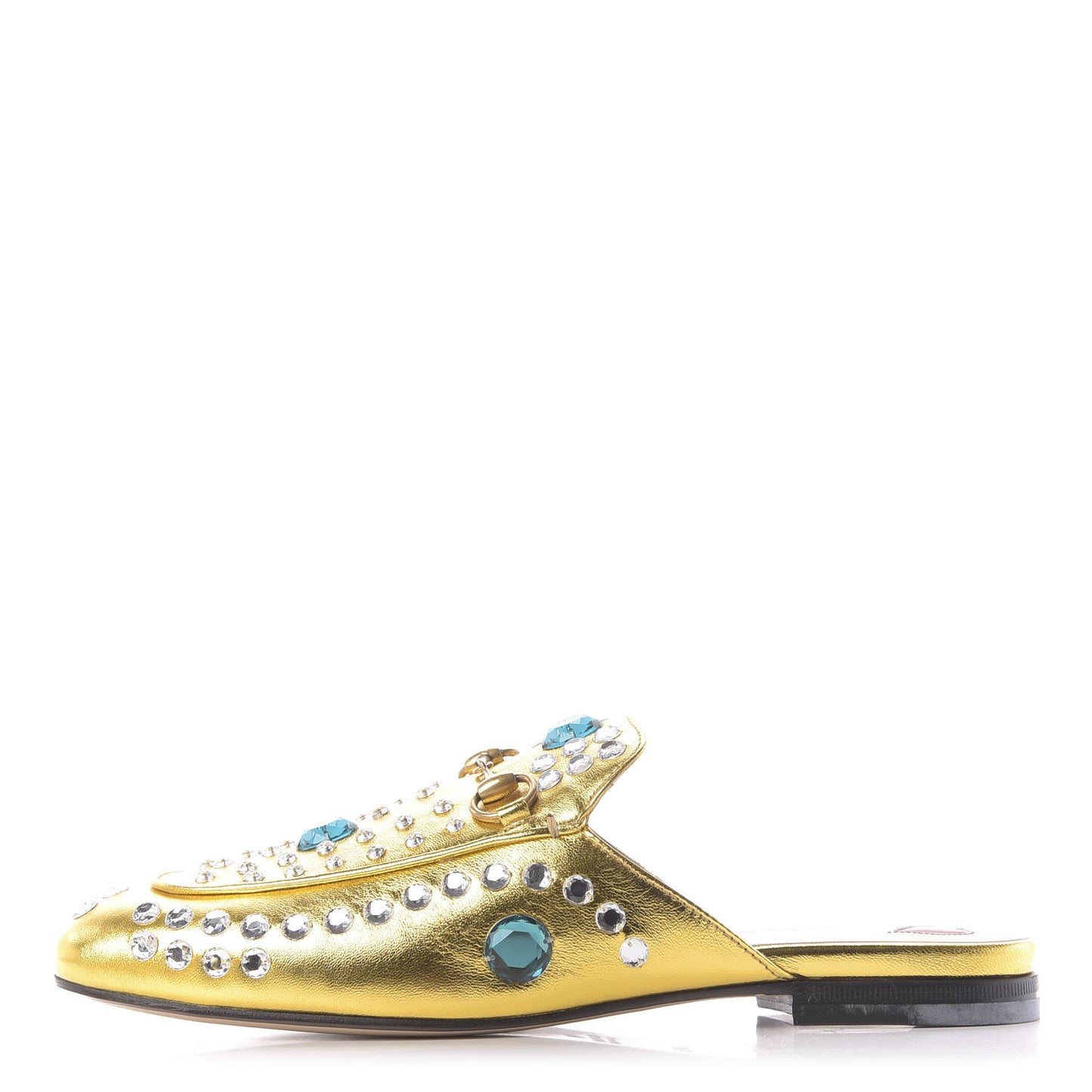 Metallic Nappa Crystal Womens Princetown Slippers 38.5 Gold