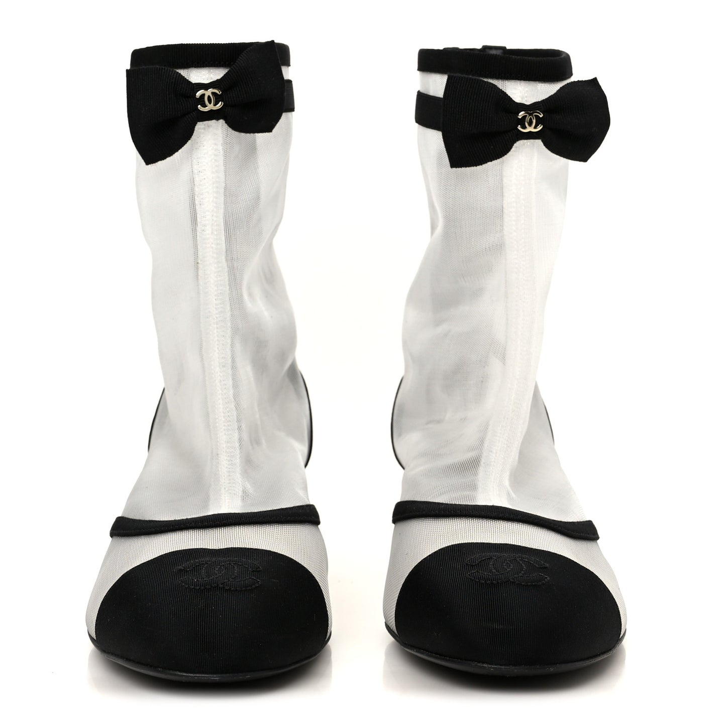 Mesh Grosgrain CC Cap Toe Ankle Boots 40 White Black