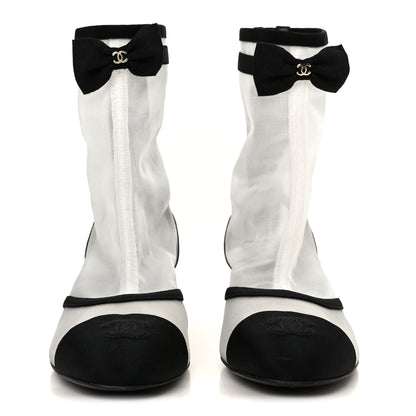 Chanel Mesh Grosgrain CC Cap Toe Ankle Boots 40 White Black 3 of 11