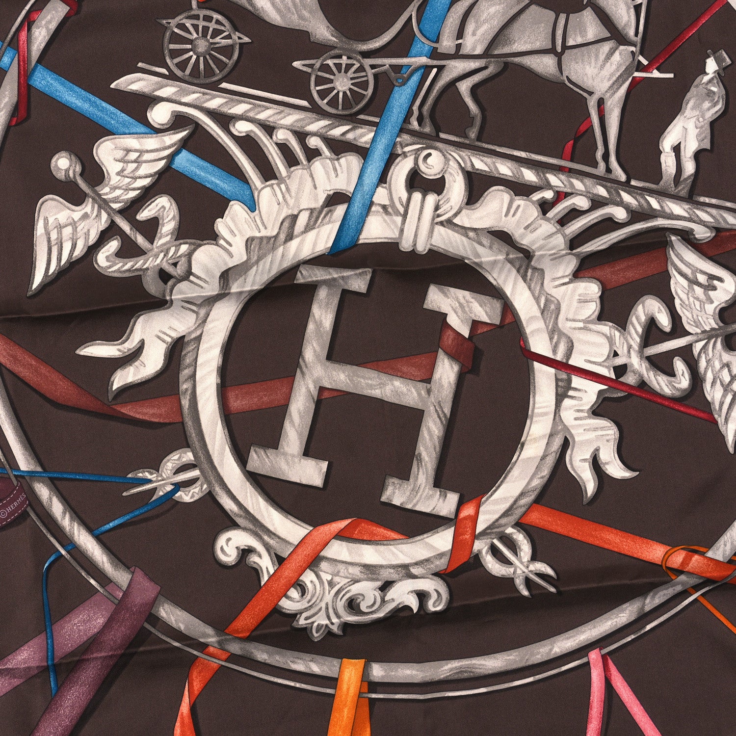 Hermes Silk Attrape Tes Reves Scarf 90 Chocolat Ardoise Taupe 2 of 3