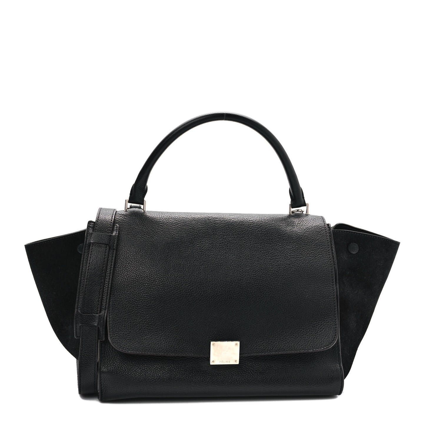 Drummed Calfskin Suede Medium Trapeze Black