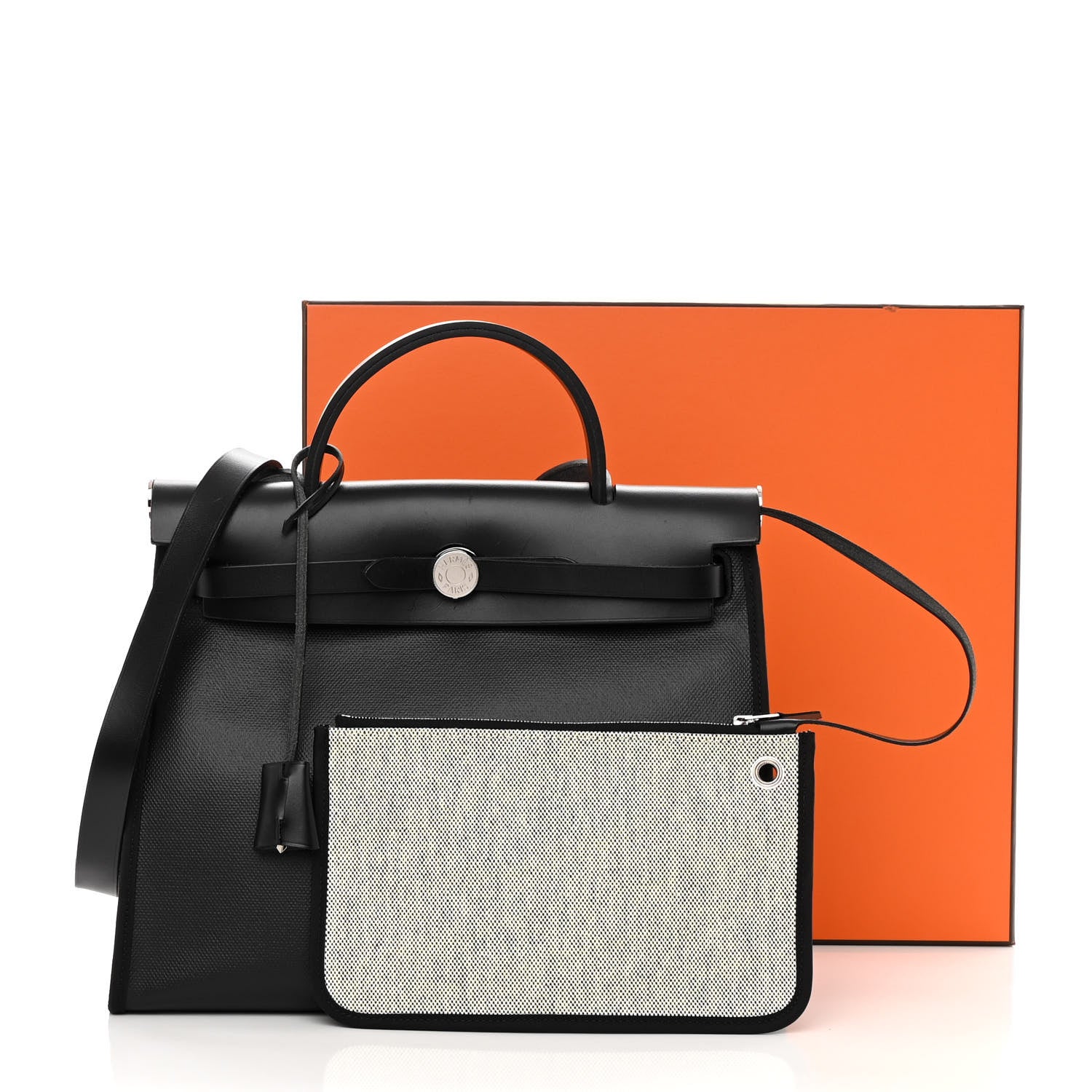 Hermes Toile H Berline Vache Hunter Herbag Zip PM 31 Black Ecru 14 of 14
