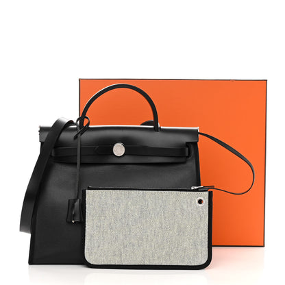 Hermes Toile H Berline Vache Hunter Herbag Zip PM 31 Black Ecru 14 of 14