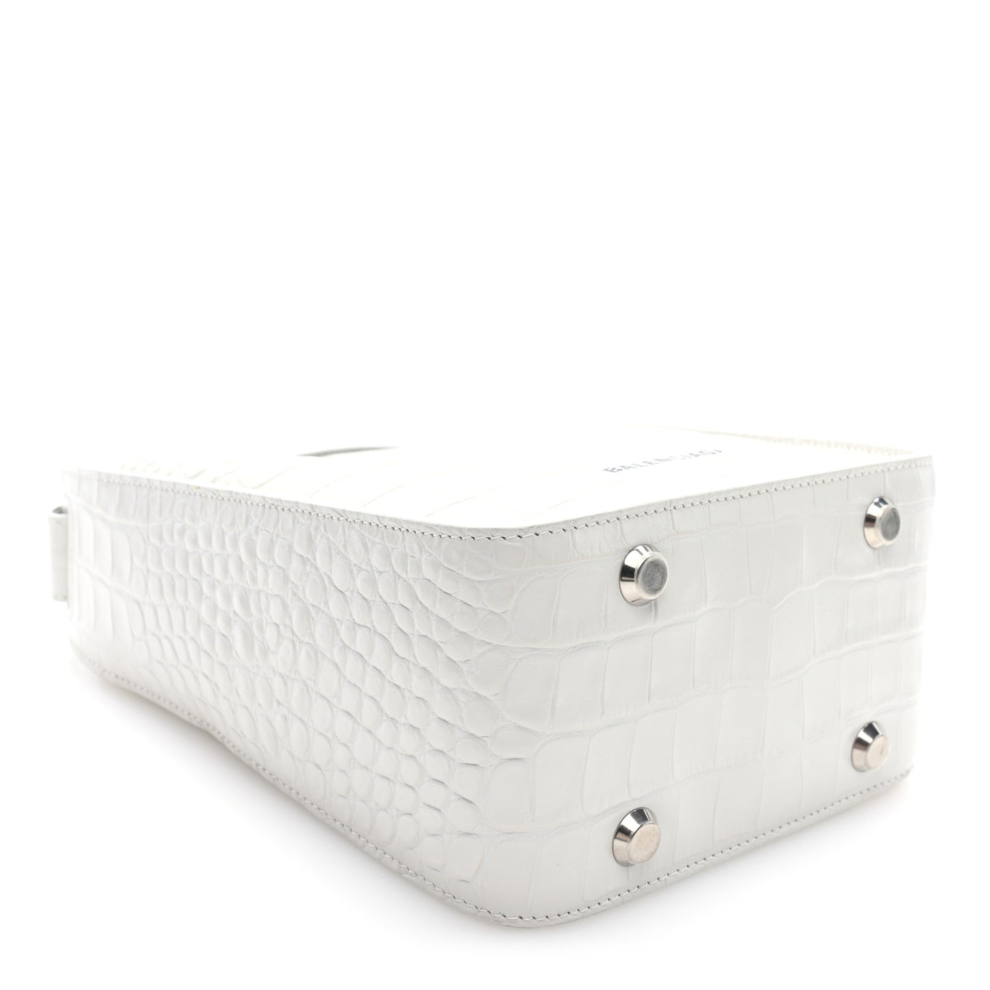 Calfskin Logo Crocodile Embossed XS Tool 2.0 North-South Tote White Black