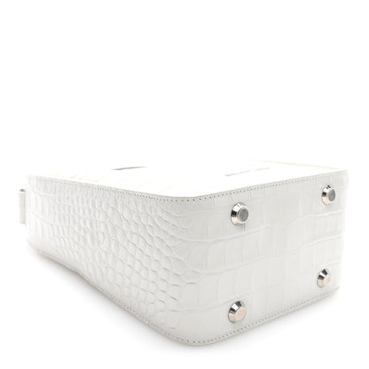 Balenciaga Calfskin Logo Crocodile Embossed XS Tool 2.0 North-South Tote White Black 4 of 9