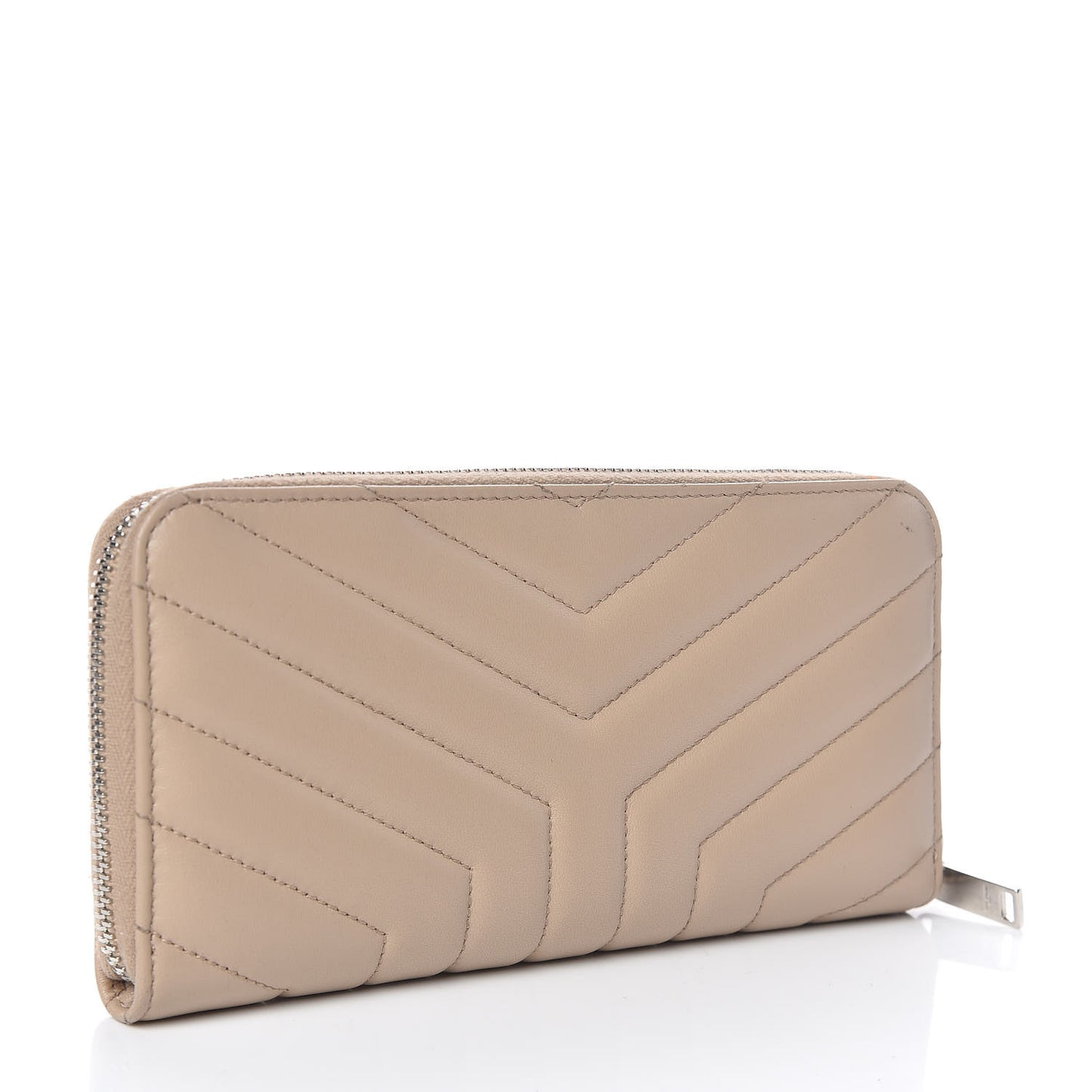Calfskin Matelasse Chevron Monogram Zip Around Wallet Dark Beige