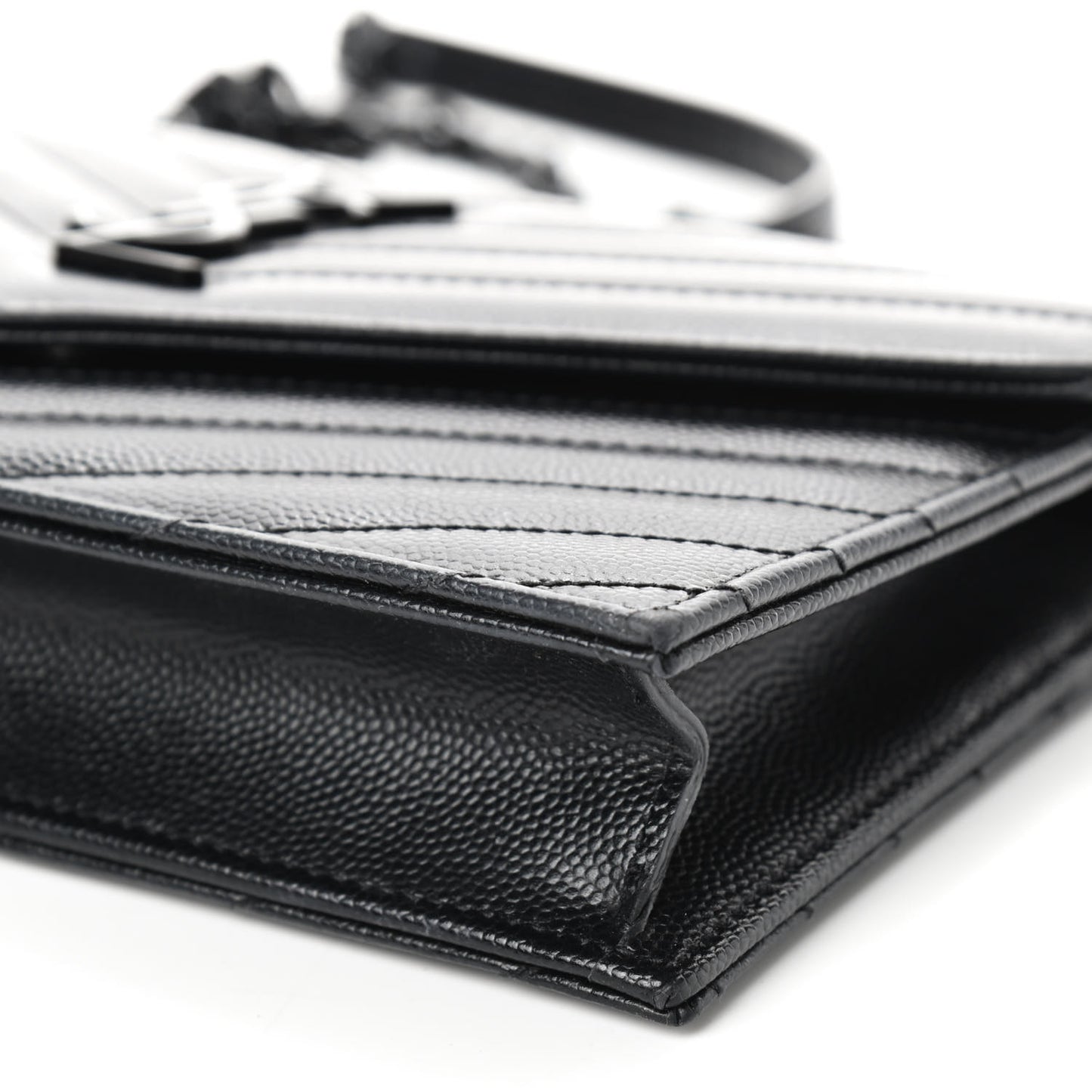 Grain De Poudre Matelasse Chevron Monogram Envelope Chain Wallet Black