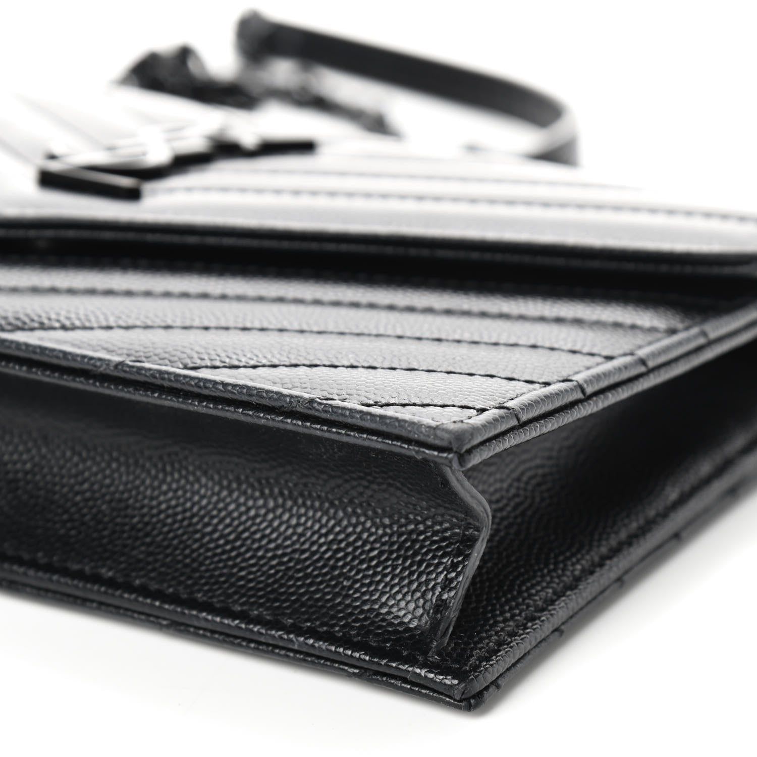 Saint Laurent Grain De Poudre Matelasse Chevron Monogram Envelope Chain Wallet Black 7 of 9