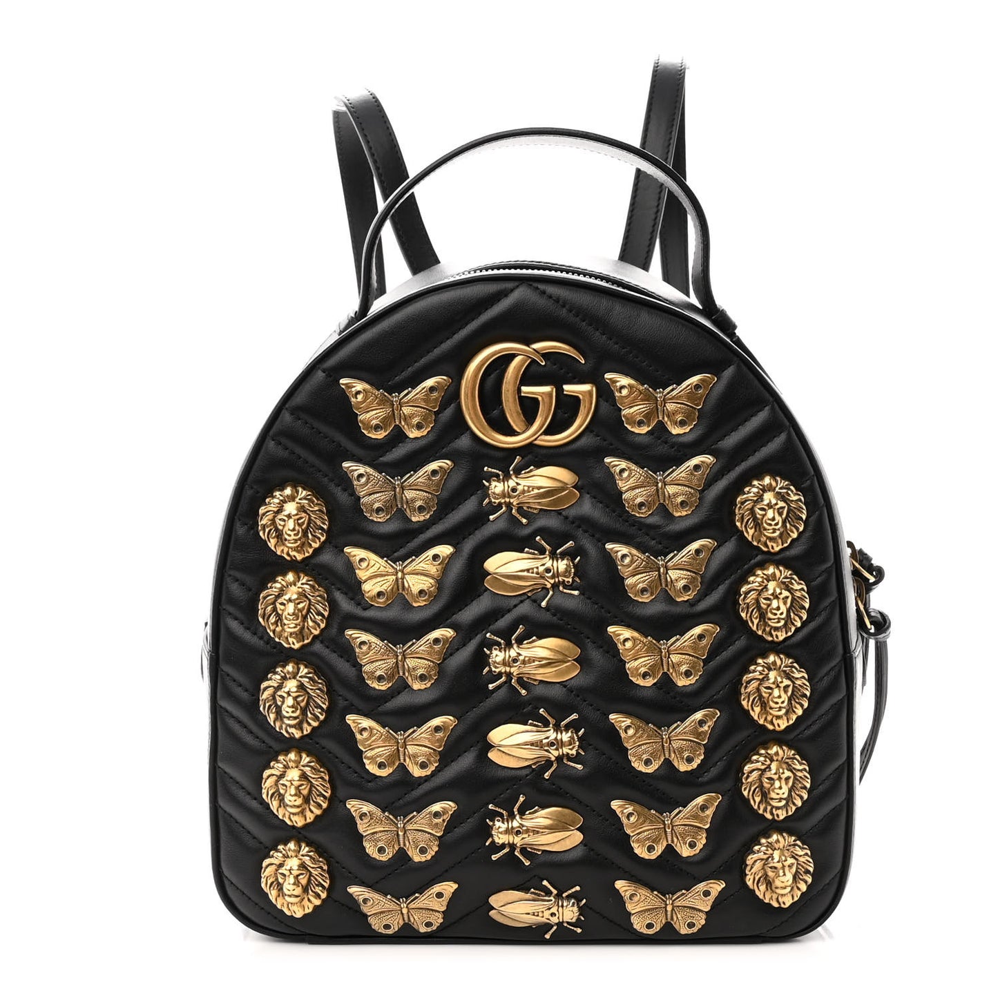 Calfskin Matelasse Animal Studs GG Marmont Dome Backpack Black