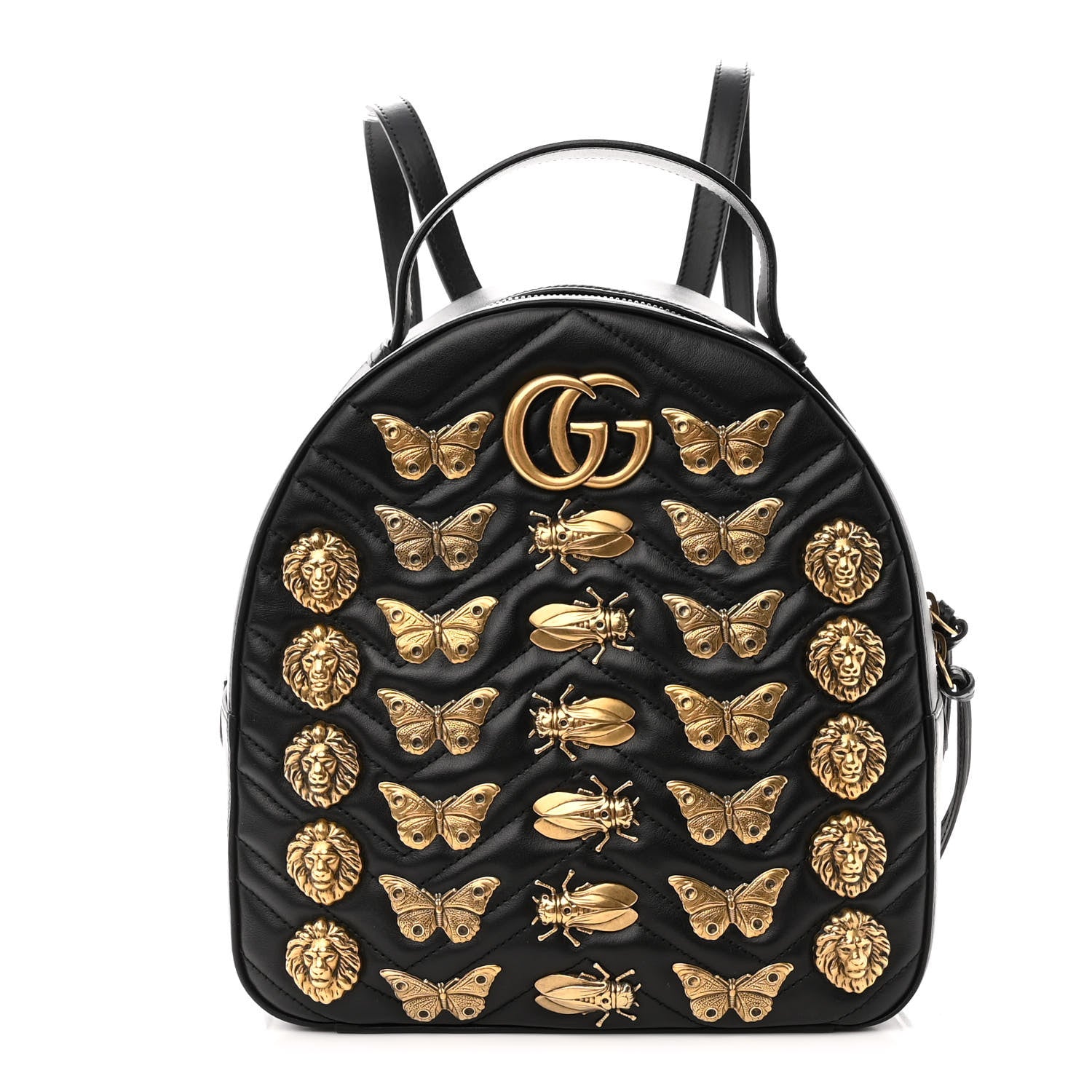 Gucci Calfskin Matelasse Animal Studs GG Marmont Dome Backpack Black 1 of 9