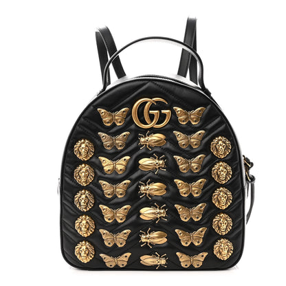 Gucci Calfskin Matelasse Animal Studs GG Marmont Dome Backpack Black 1 of 9