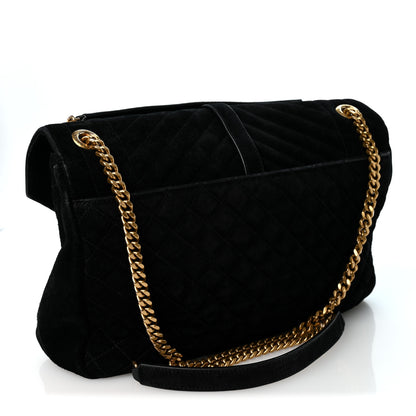 Saint Laurent Suede Mixed Matelasse Triquilt Large Monogram Envelope Satchel Black 3 of 9