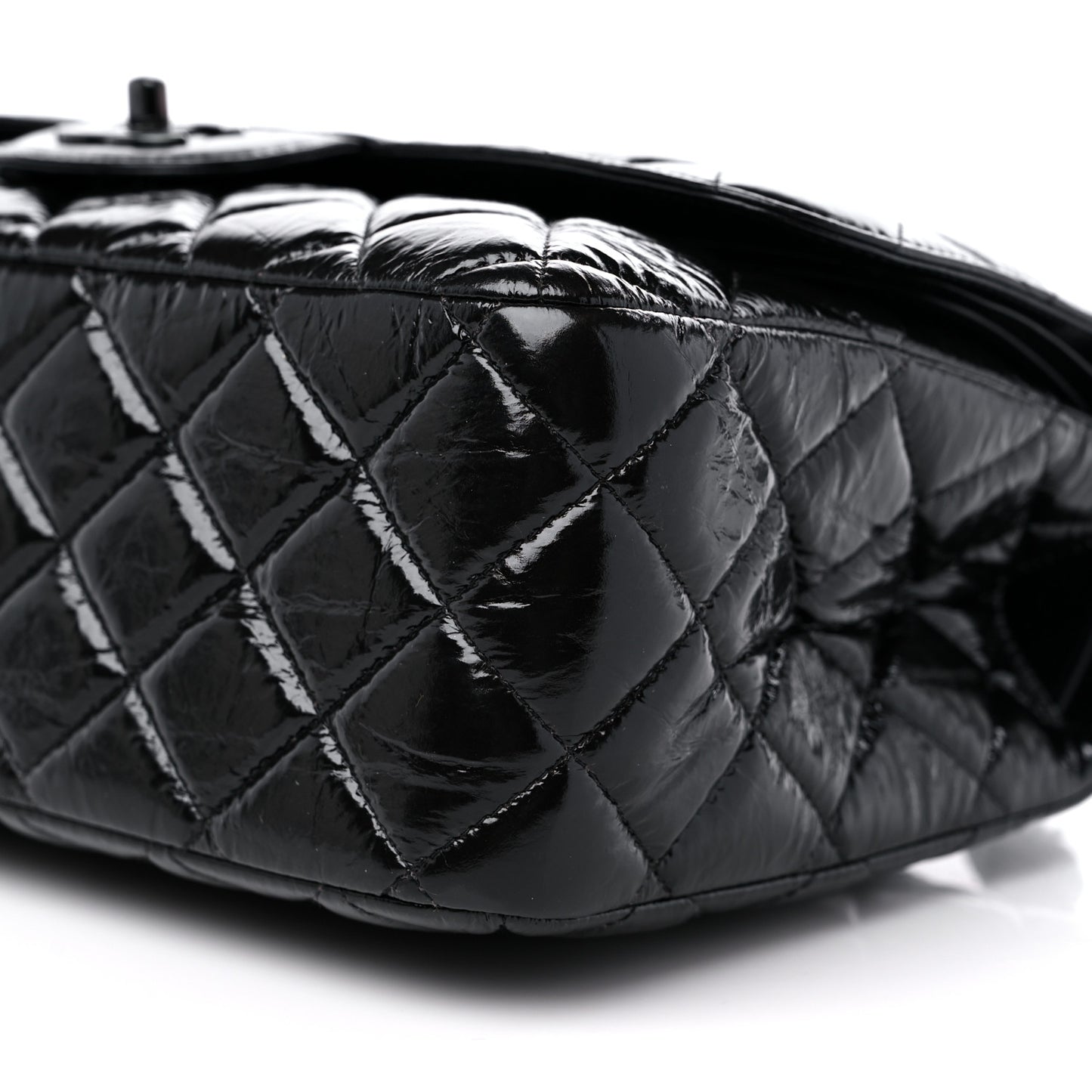 Shiny Distressed Calfskin Quilted Jumbo Double Flap So Black