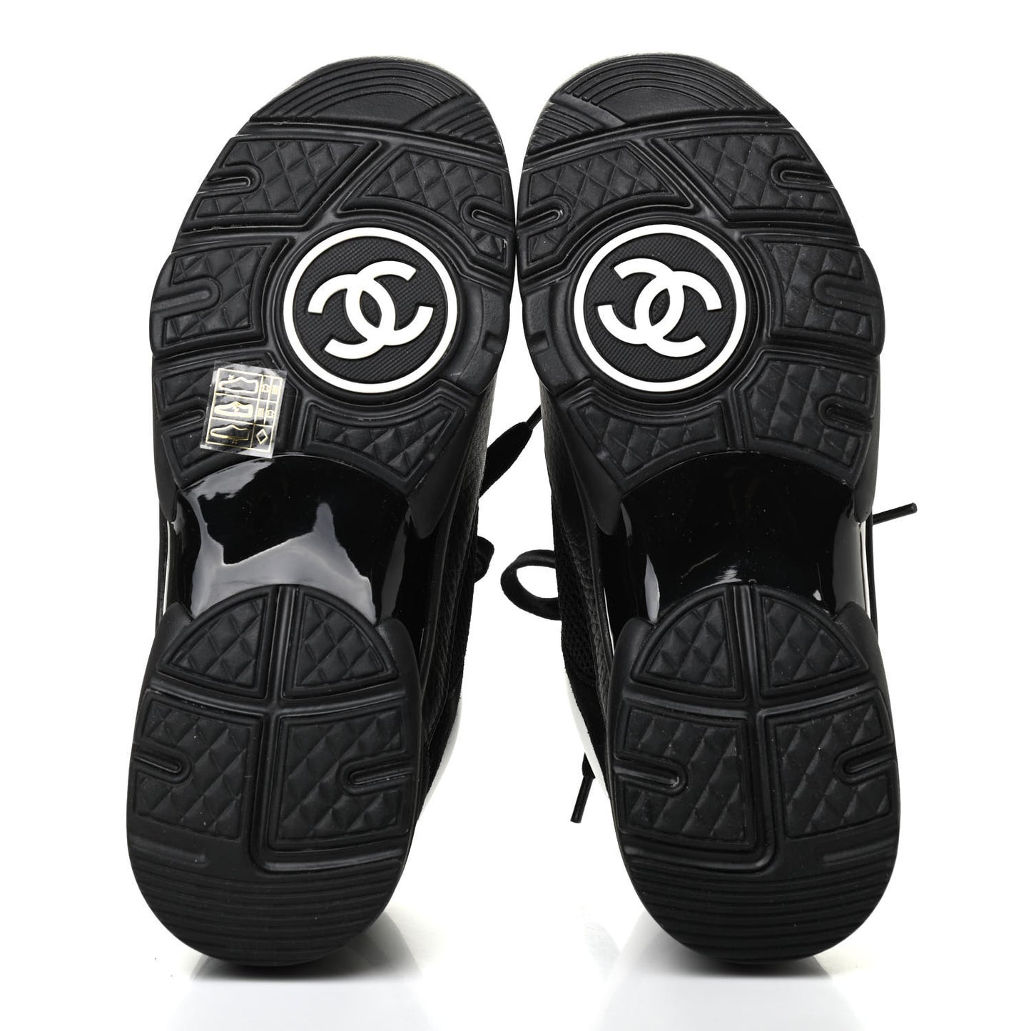 Mesh Suede Grained Calfskin Womens CC Sneakers 37.5 Black White