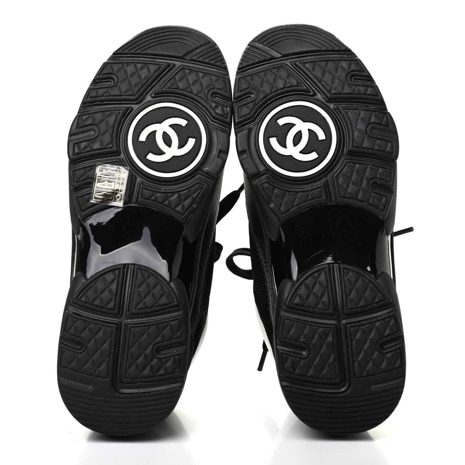 Chanel Mesh Suede Grained Calfskin Womens CC Sneakers 37.5 Black White 5 of 8