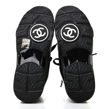 Chanel Mesh Suede Grained Calfskin Womens CC Sneakers 37.5 Black White 5 of 8