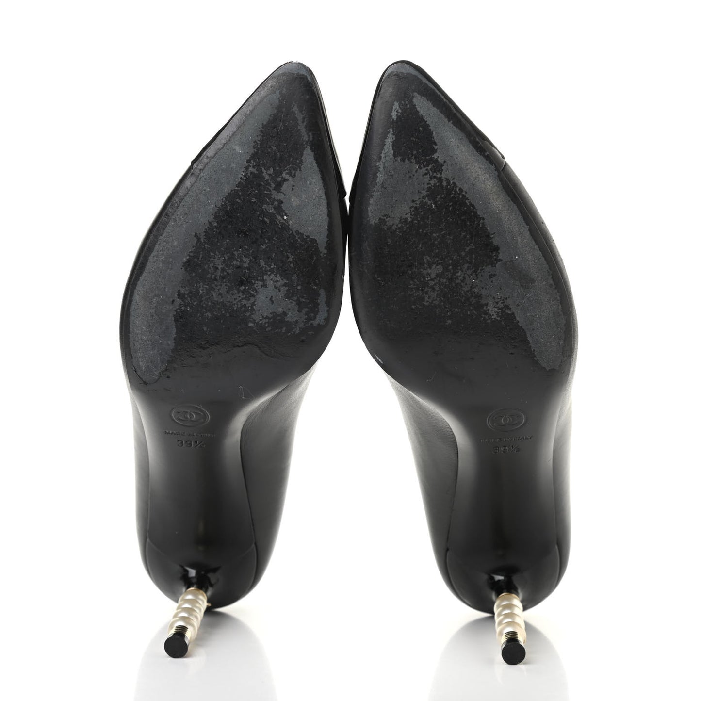 Patent Lambskin Cap Toe Pearl Pumps 39.5 Black