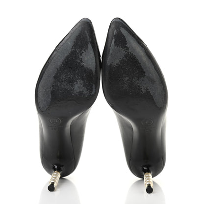 Chanel Patent Lambskin Cap Toe Pearl Pumps 39.5 Black 5 of 14