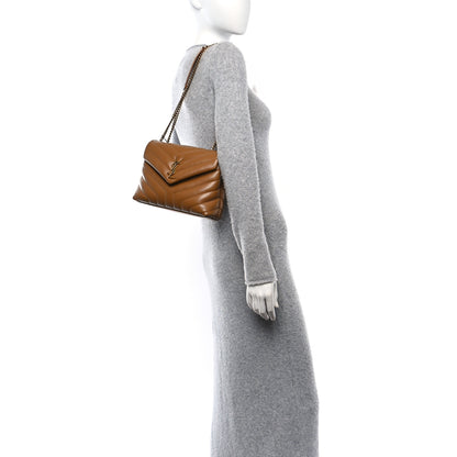 Saint Laurent Calfskin Y Quilted Monogram Small Loulou Chain Satchel Dark Natural 2 of 11