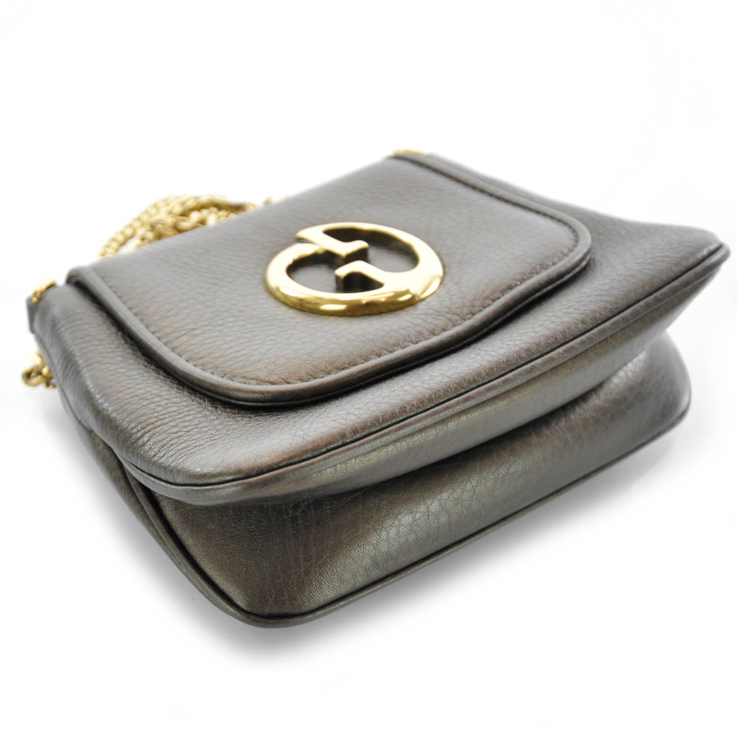 Gucci Metallic Pebbled Calfskin Small 1973 Chain Shoulder Bag Winter Leaf 4 of 7