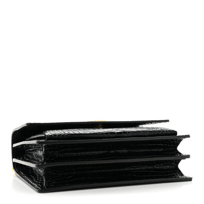 Saint Laurent Calfskin Crocodile Embossed Medium Monogram Sunset Black 4 of 14