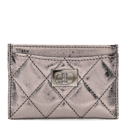 Chanel Metallic Aged Calfskin Quilted Reissue Card Holder Silver 1 of 9