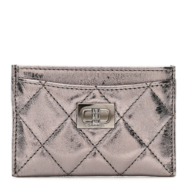 Chanel Metallic Aged Calfskin Quilted Reissue Card Holder Silver