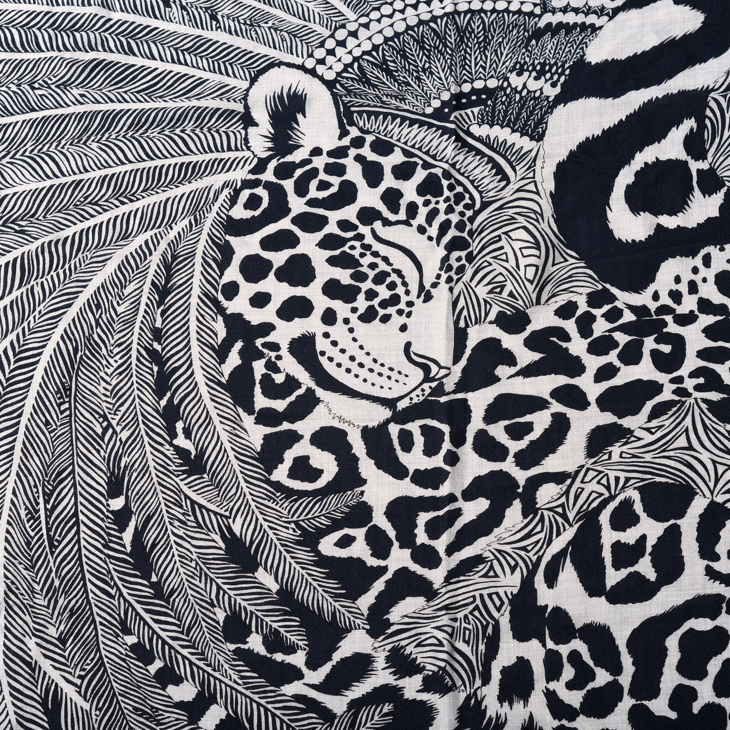 Cashmere Silk Jaguar Quetzal Shawl 140 Gris Chine Bleu Black Gris