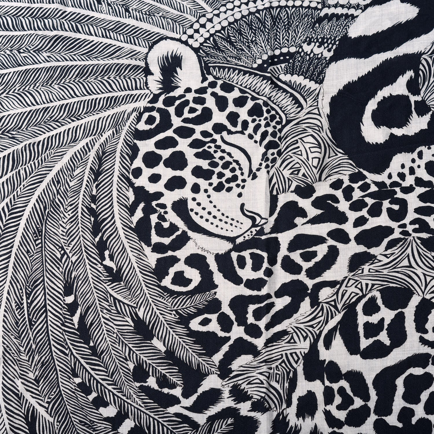 Hermes Cashmere Silk Jaguar Quetzal Shawl 140 Gris Chine Bleu Black Gris 2 of 7