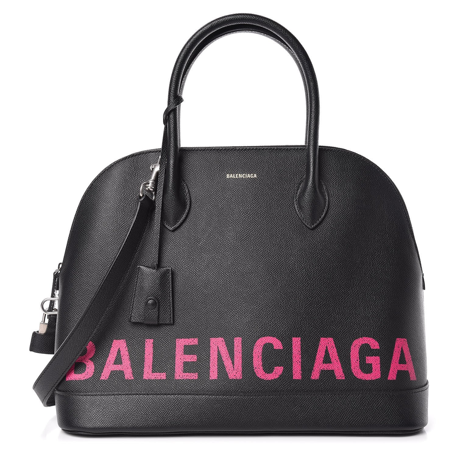 Balenciaga Signature Grained Calfskin Logo M Ville Top Handle Bag Black Rose Shocking 1 of 9