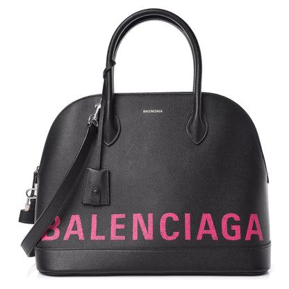 Balenciaga Signature Grained Calfskin Logo M Ville Top Handle Bag Black Rose Shocking 1 of 9
