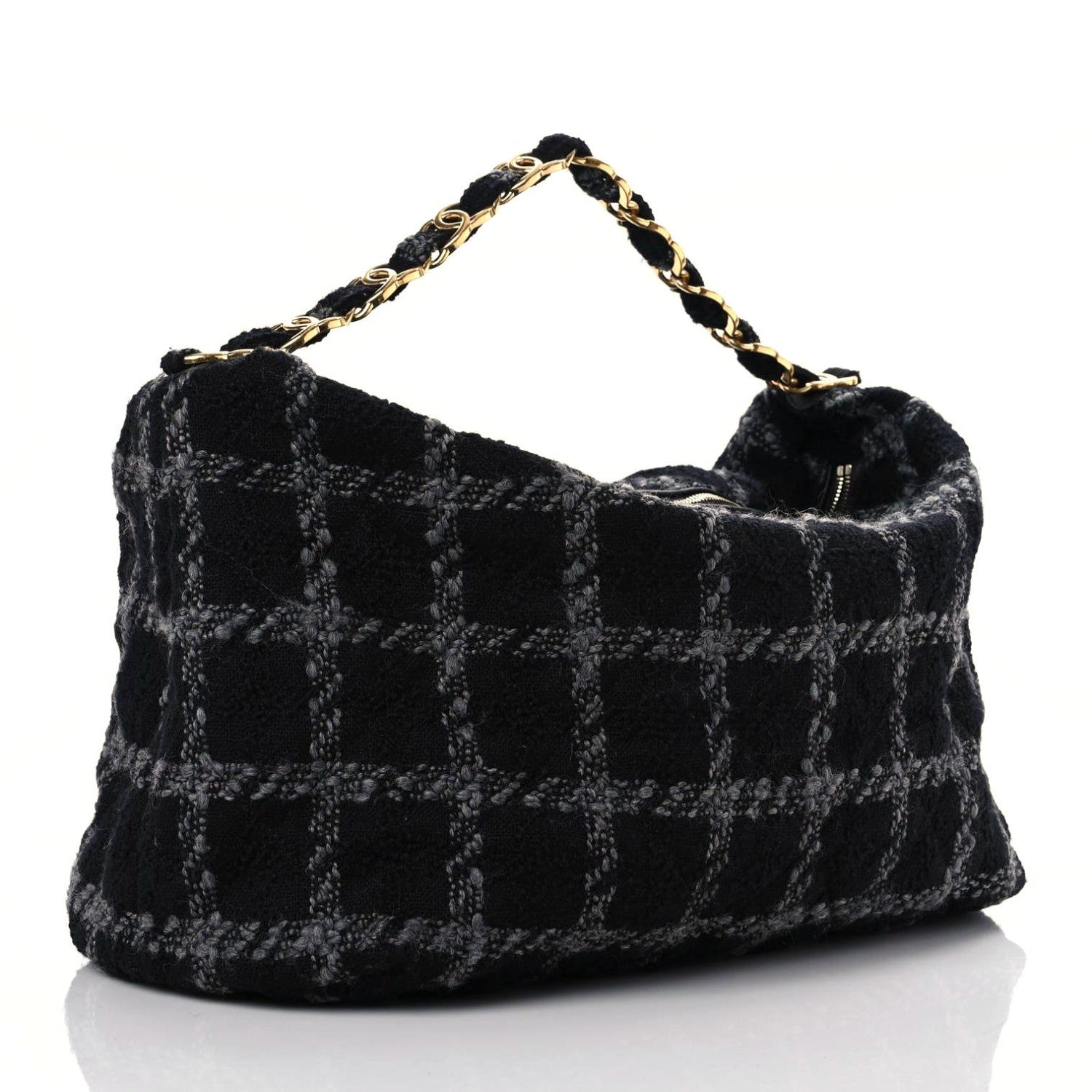 Chanel Tweed Maxi Chain Hobo Black Gray 4 of 11