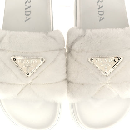 Prada Shearling Metal Triangle Logo Lug Sole 20mm Slide Sandals 37.5 White 9 of 9