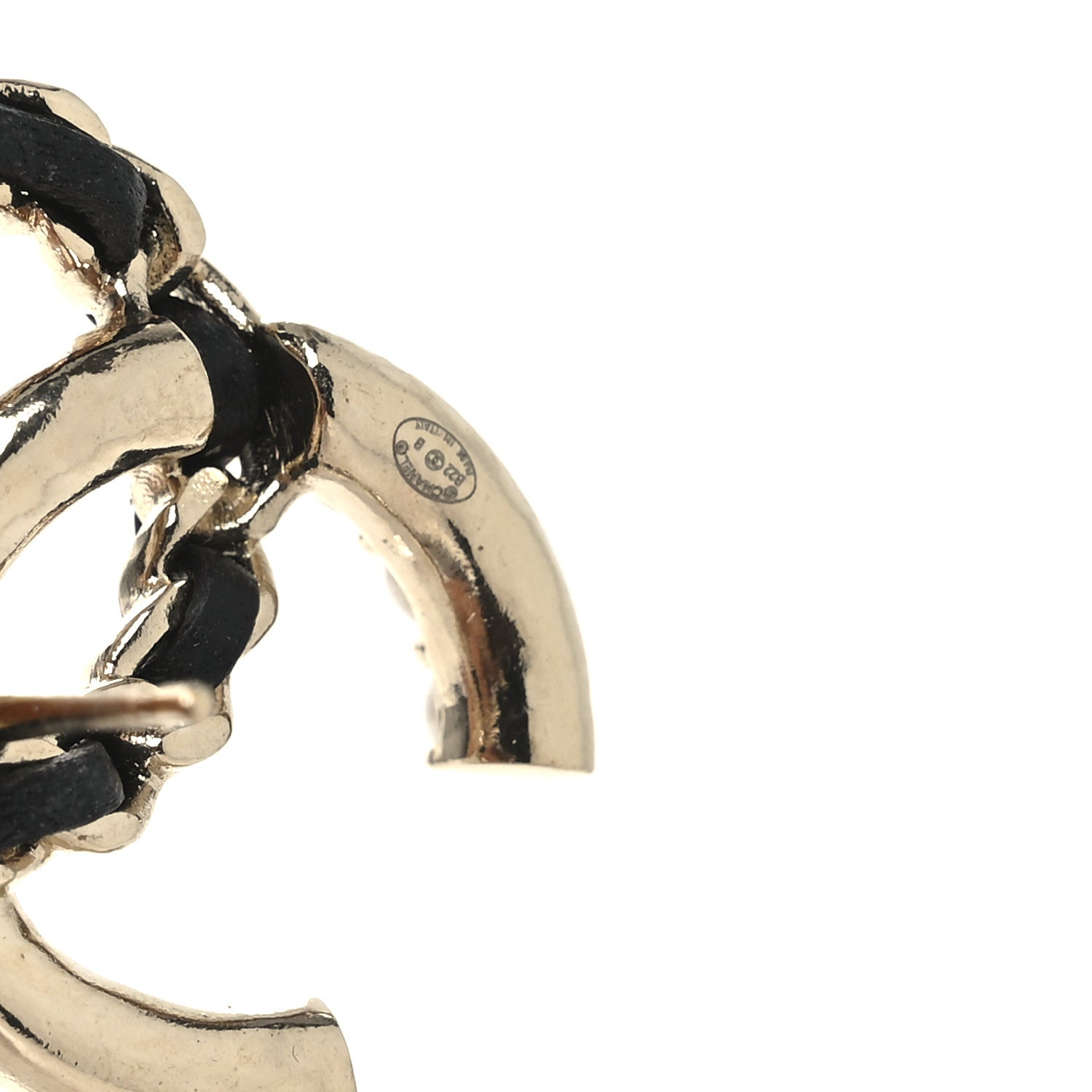 Chanel Pearl Lambskin Chain CC Stud Earrings Gold Black 4 of 4