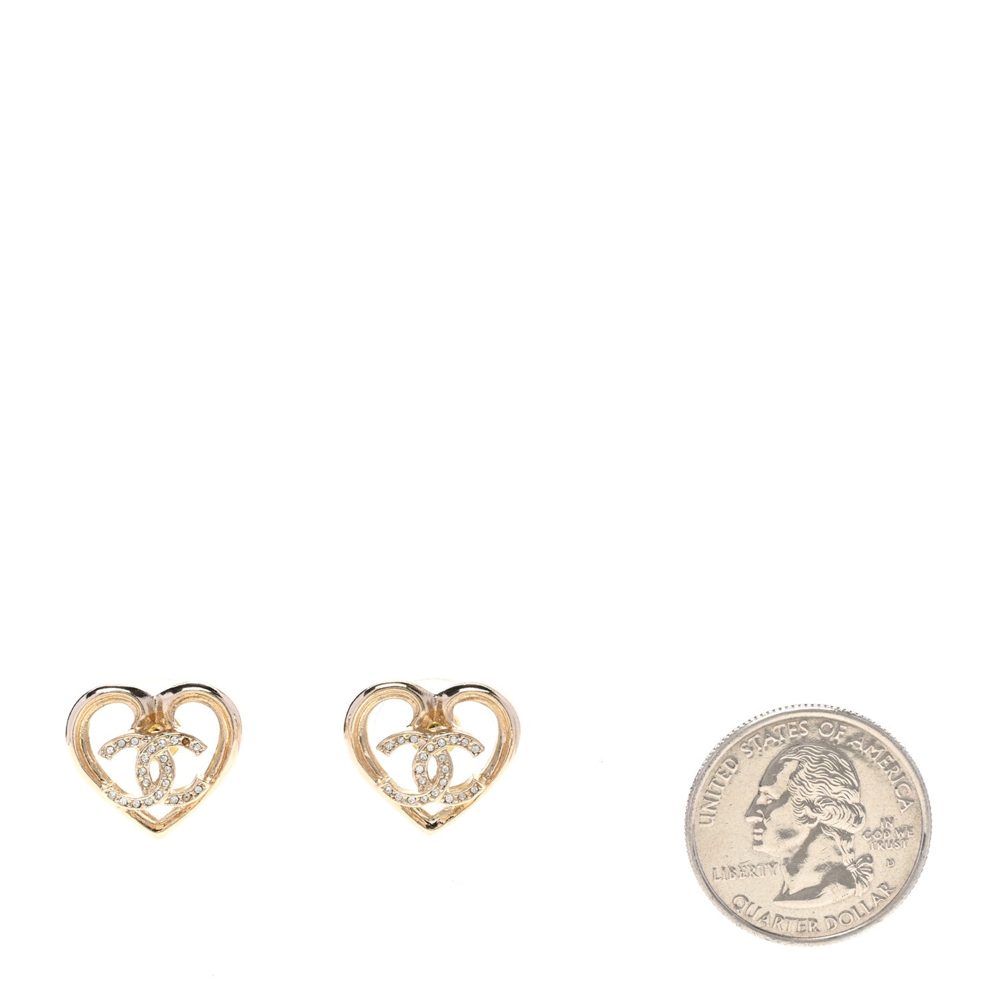 Metal Crystal CC Logo Heart Earrings Gold