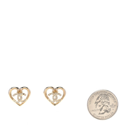 Chanel Metal Crystal CC Logo Heart Earrings Gold 2 of 5